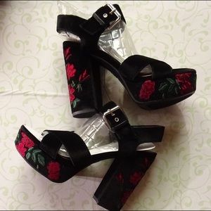 Platform chunky suede heels